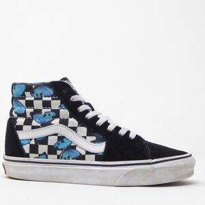 Vans Women Sk8-Hi Black Blue Butterfly Checkerboard High Top Sneakers 6.5